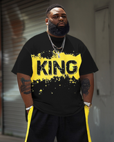 Men's Plus Size Watercolor King Print T-Shirt Shorts Suit